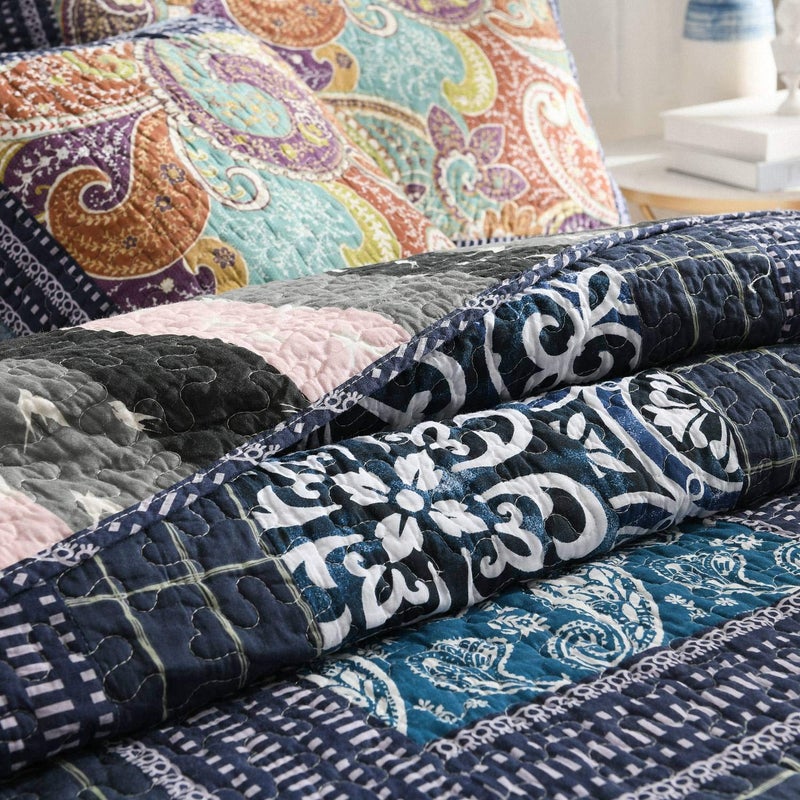 NEWLAKE Bedspread Quilt Set with Real Stitched Embroidery, Paisley Grid Pattern,King Size - Image 3